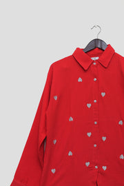 Cherry Red Heart Embroidered Co-ord set