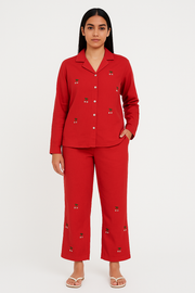 Cherry Bloom Red Embroidered Co-ord Set