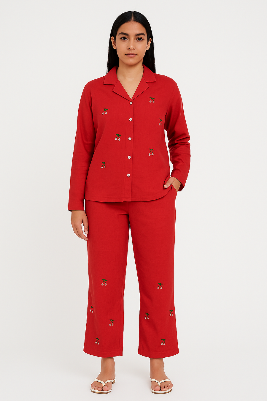 Cherry Bloom Red Embroidered Co-ord Set