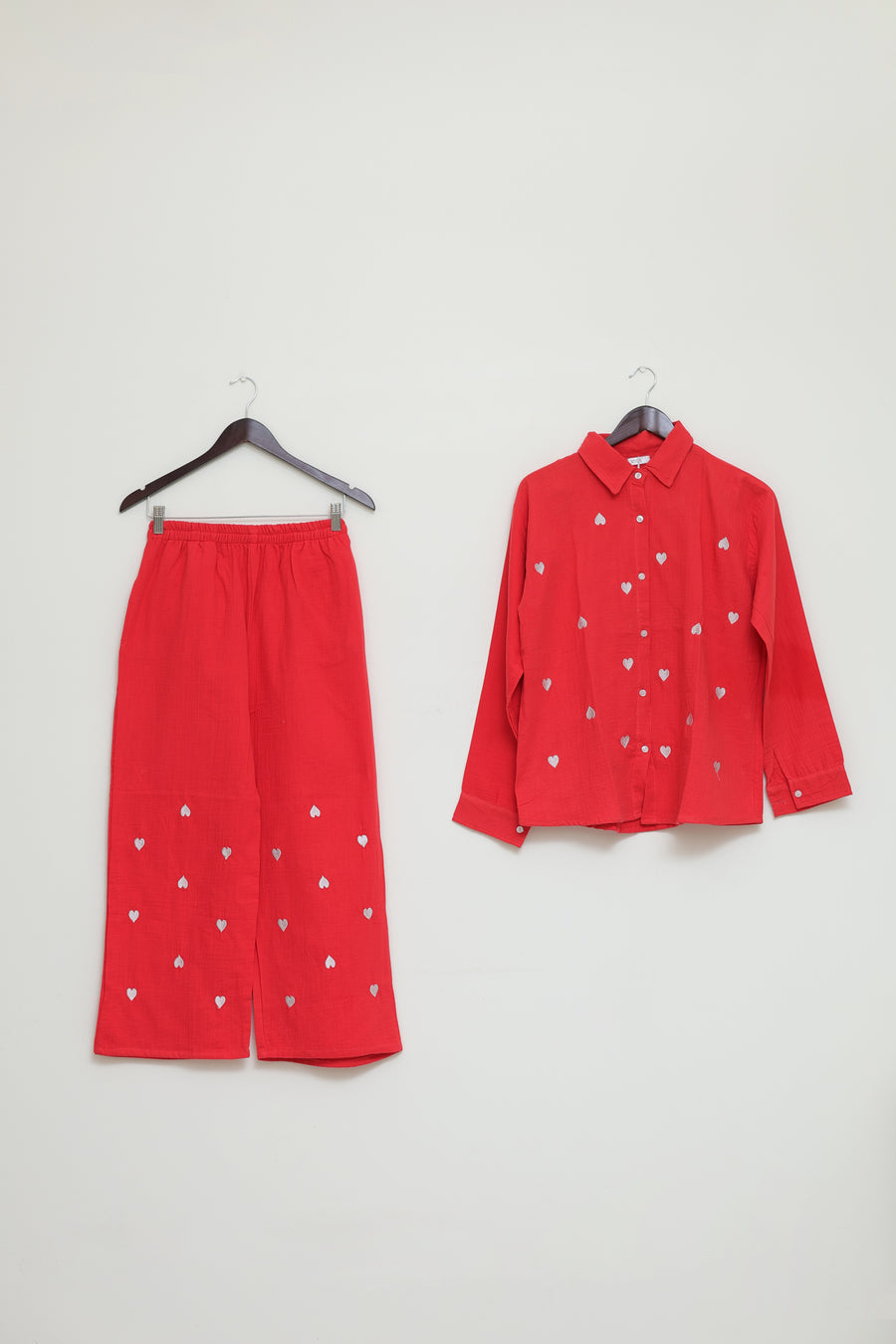 Cherry Red Heart Embroidered Co-ord set