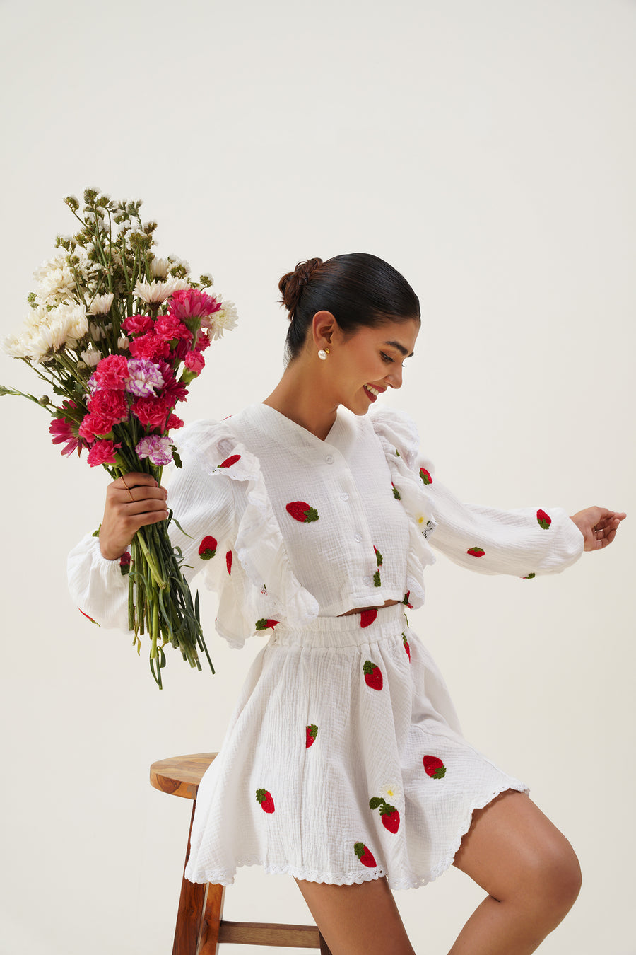 Berry Sweet Crop Blouse and Skirt Co-ord Set