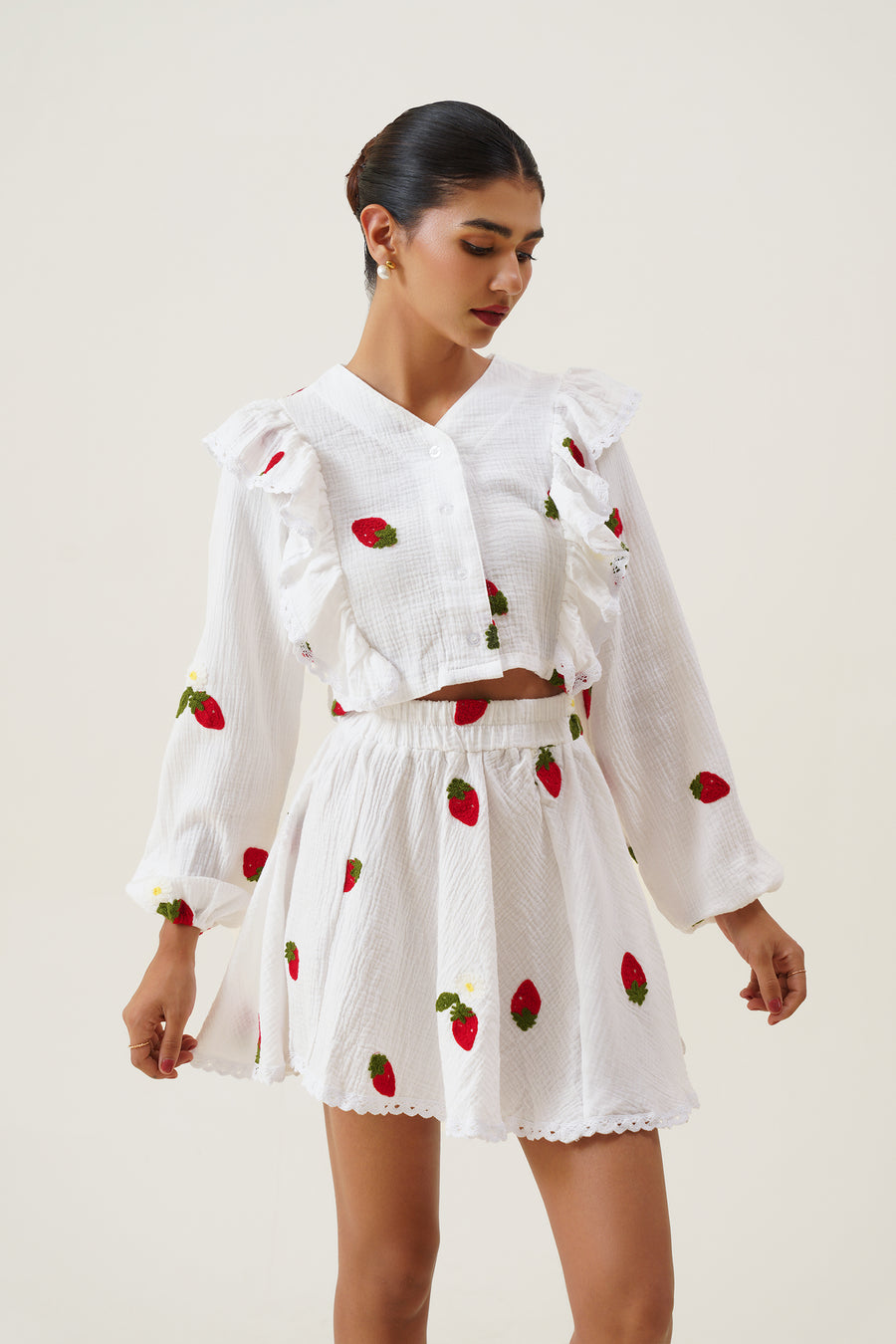 Berry Sweet Crop Blouse and Skirt Co-ord Set