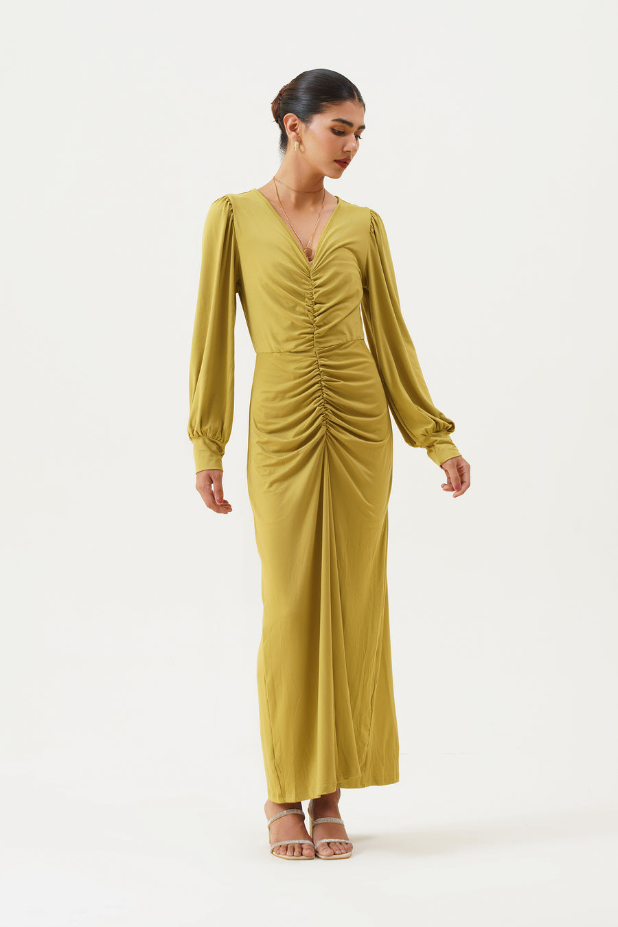 French Olive Maxi Dress