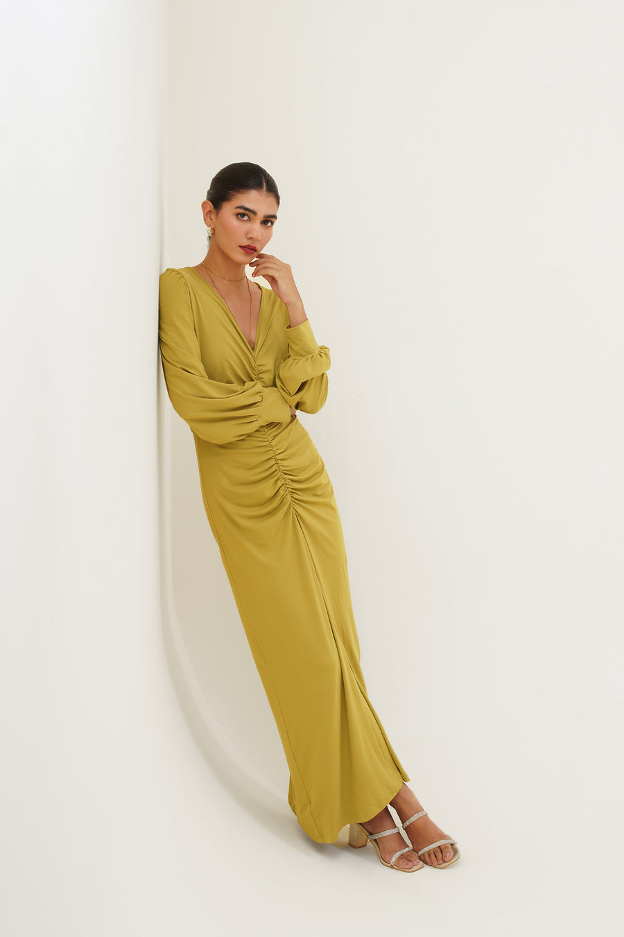 French Olive Maxi Dress
