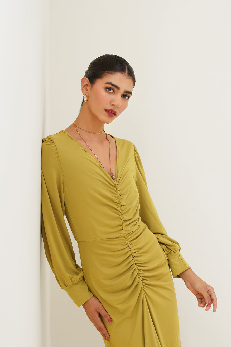 French Olive Maxi Dress