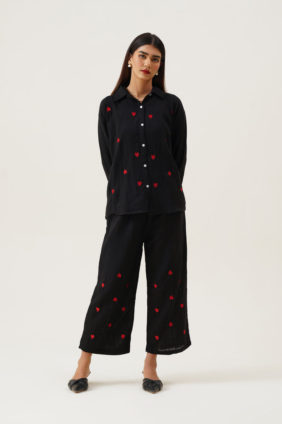 Black Heart Embroidered Co-ord set