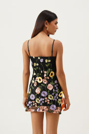 Midnight Bloom Appliqué  Mini Dress