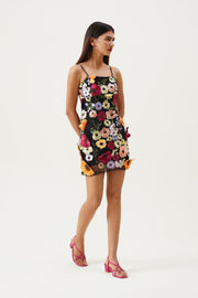 Midnight Bloom Appliqué  Mini Dress