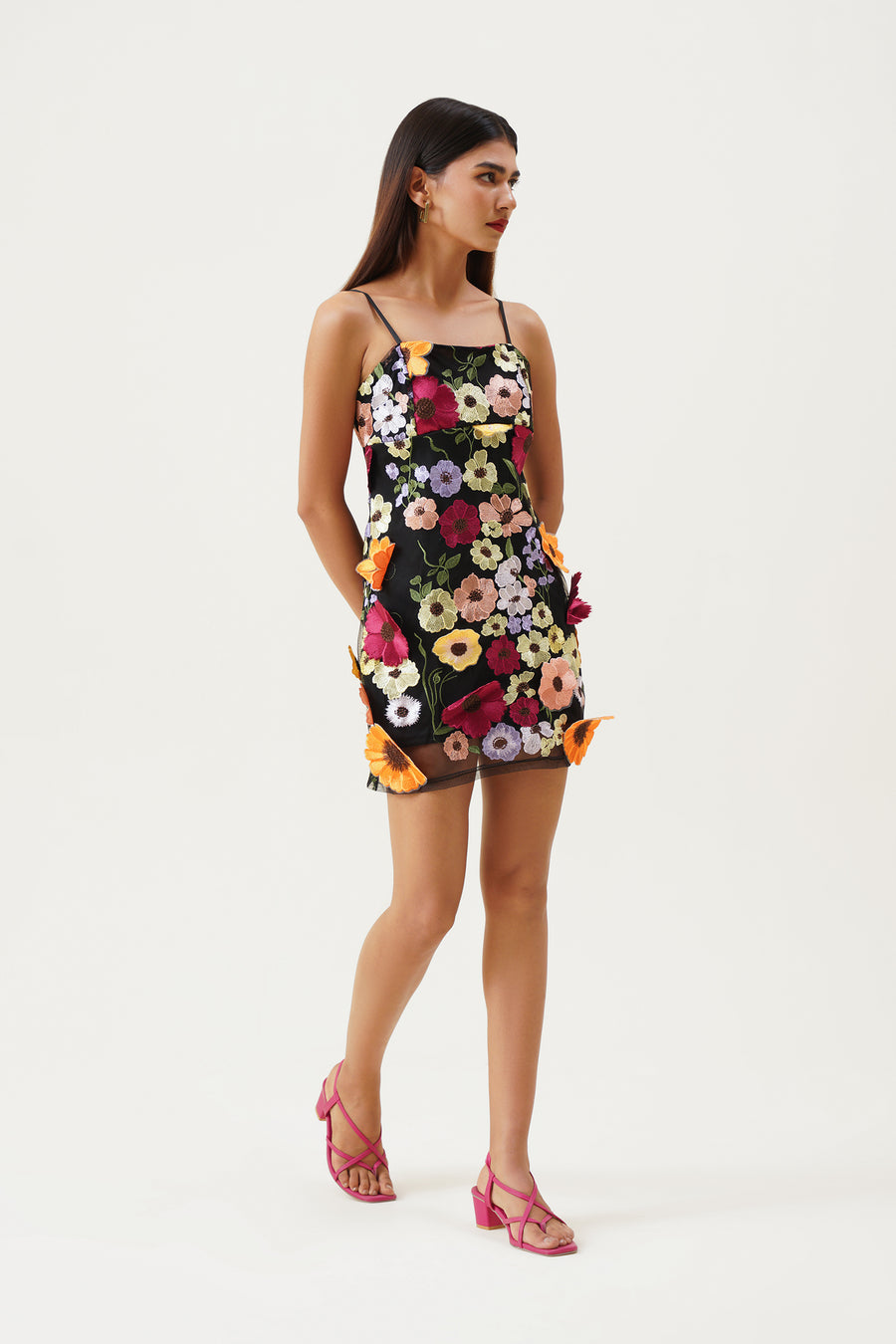Midnight Bloom Appliqué  Mini Dress