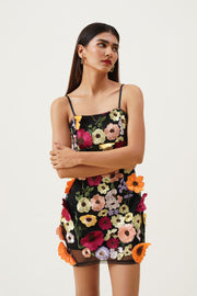 Midnight Bloom Appliqué  Mini Dress