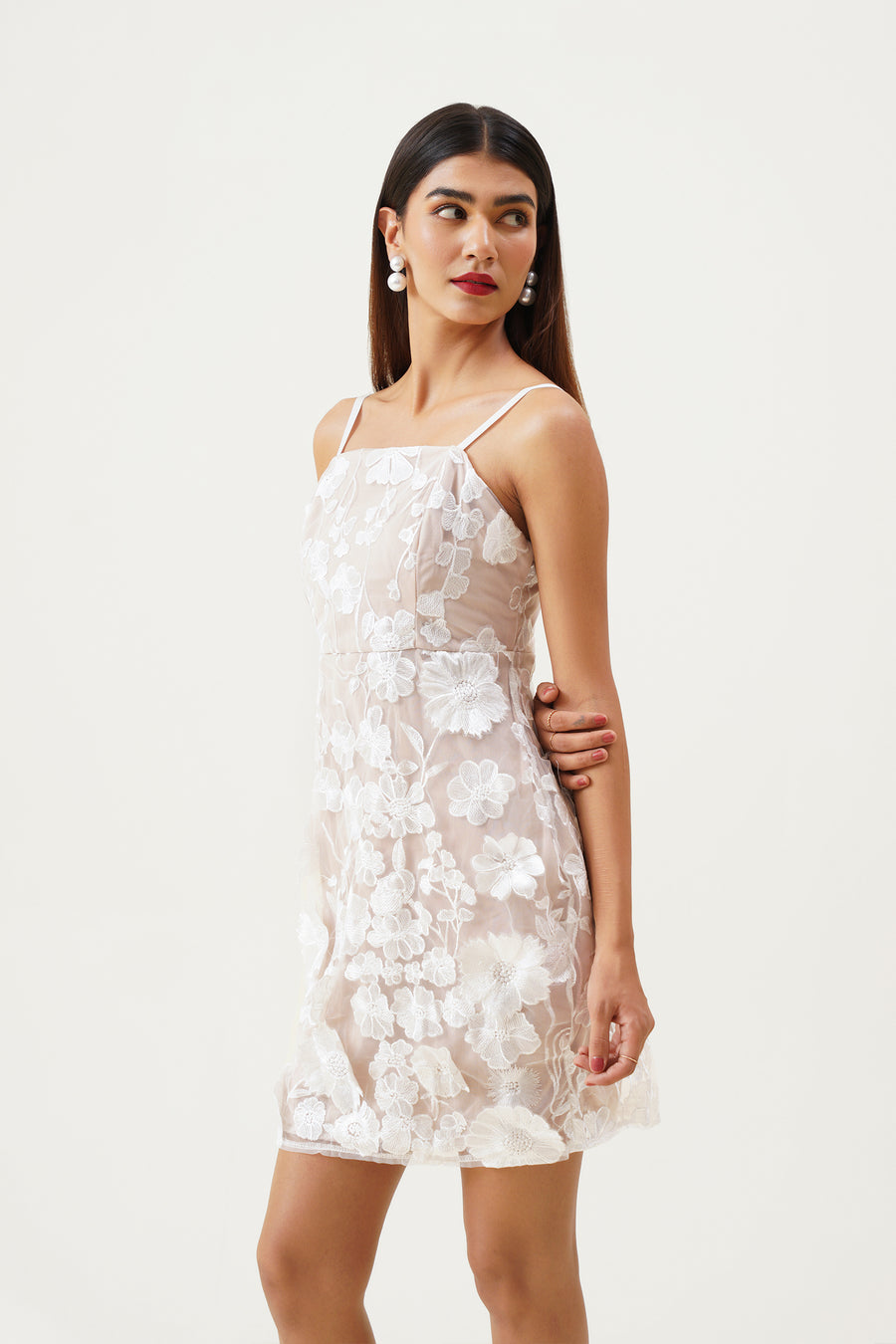 White Flora Applique Mini Dress