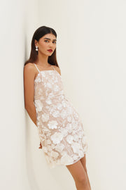 White Flora Applique Mini Dress