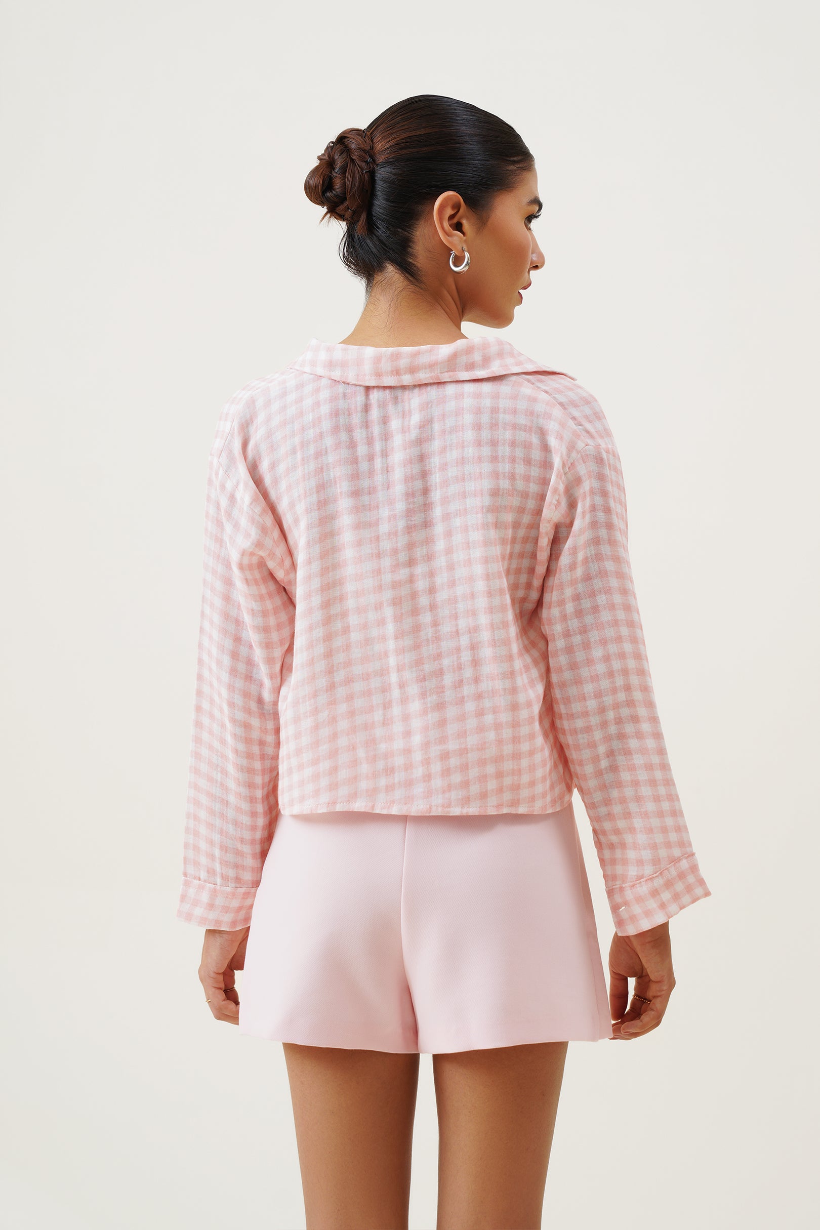 Blush Check Crop Shirt
