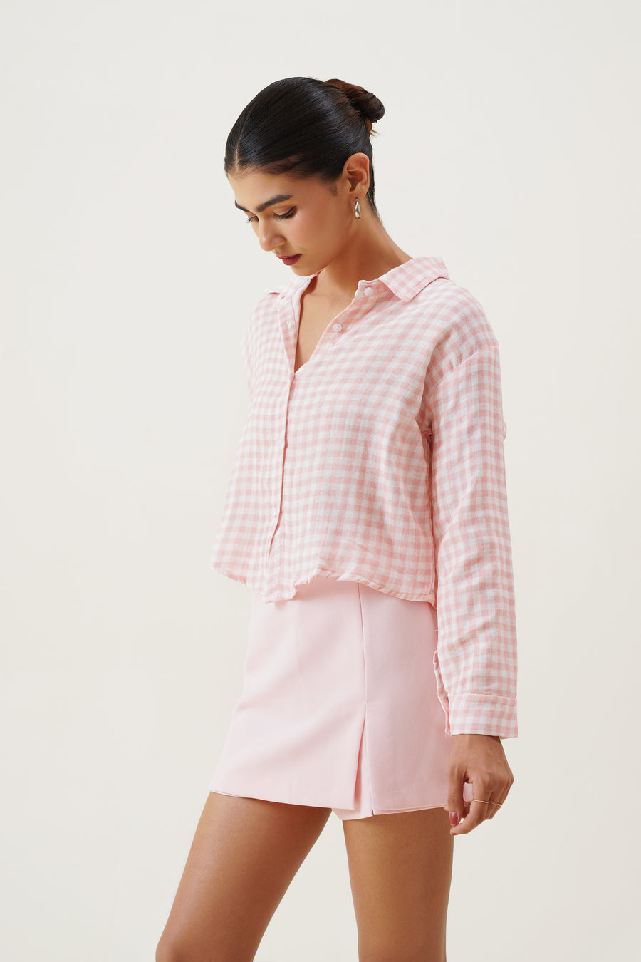 Blush Check Crop Shirt