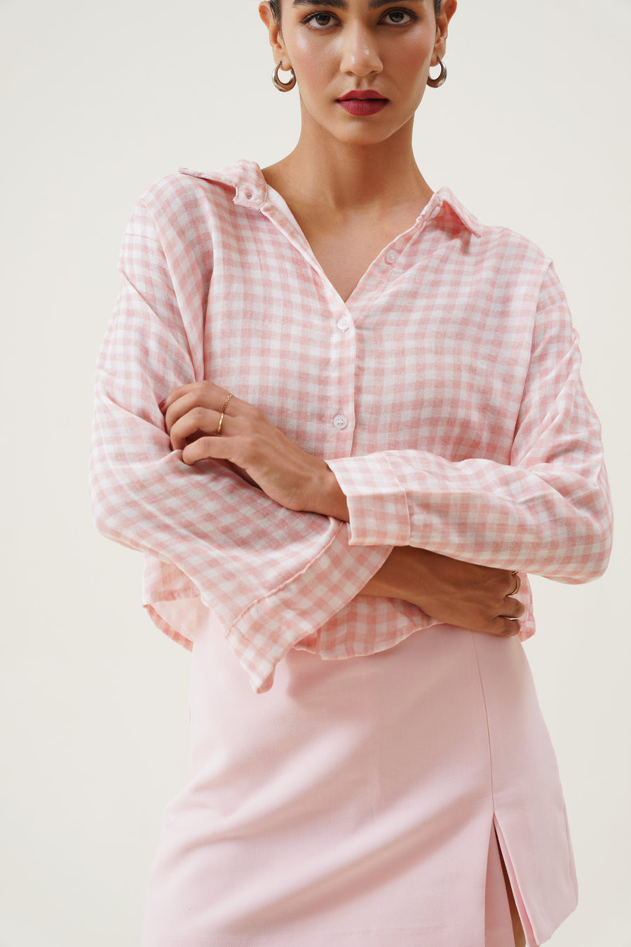 Blush Check Crop Shirt