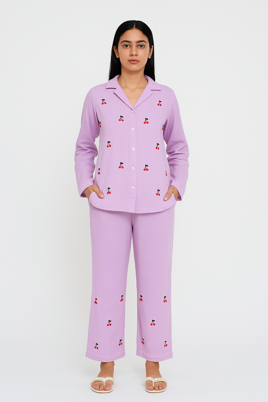 Cherry Bloom Lilac Embroidered Co-ord Set